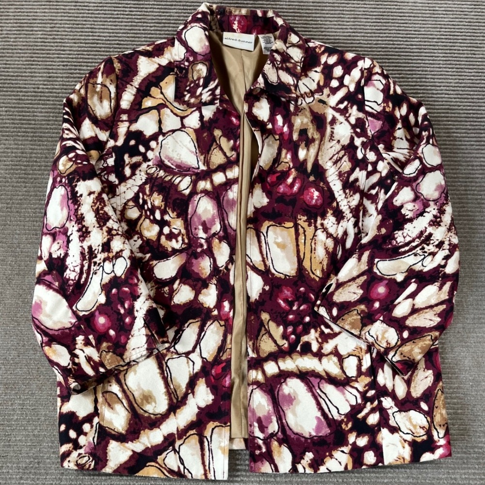 Alfred Dunner Womens Size 12 Abstract Watercolor Open Front 3/4 Sleeve Jacket